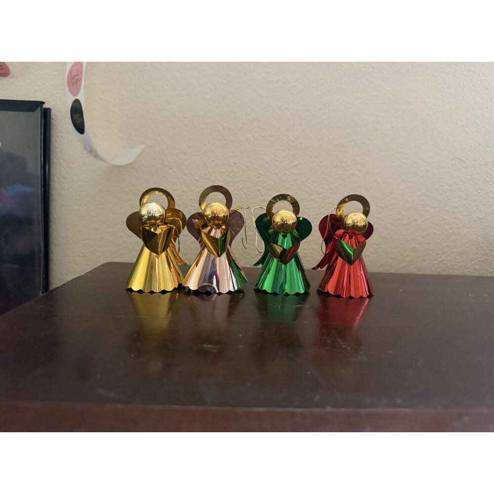 Vintage Lot 4 Foil Caroling Angels Christmas Ornaments